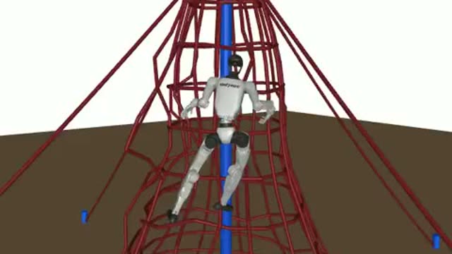 Can a simulated humanoid climb a rope net?